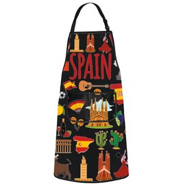 WZMPA Spain Espana Grilling Apron Spain Chef Gift Spanish Adjustable Apron With Pockets Spain Travel BBQ Gift, Spain Bl Ap