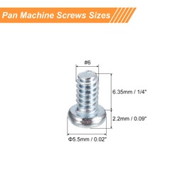 uxcell #6-32x1/4 Pan Head Phillips Machine Screws, 50pcs Zinc Plated Carbon Steel Cross Head Screws Fully Threaded Bolts