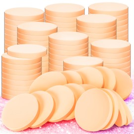 MotBach 200 PCS White Round Makeup Sponge, Cosmetic Sponge Round Foam Pad Eye Facial Powder Puff, Beauty Makeup Foundation Powder Blender for Women Lady All Skin Types Wet and Dry Dual Use