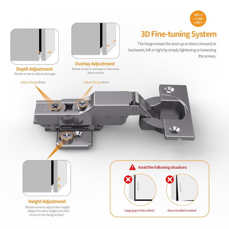 Chibery 10 Pack Frameless Half Overlay Soft Close Concealed Hinges,