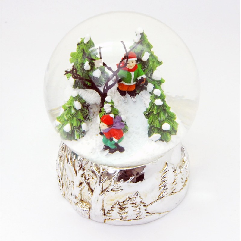 Snow Globe Skier Winter Sports on Base Landscape Silver Music
