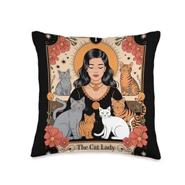 The Cat Lady Tarot Style Witchy Feline Cat Mom Goth Throw Pillow