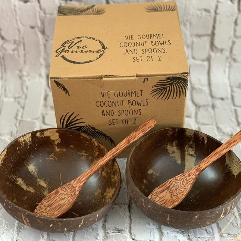 Vie Gourmet Premium Sealed Coconut Bowls and Spoons, Set of