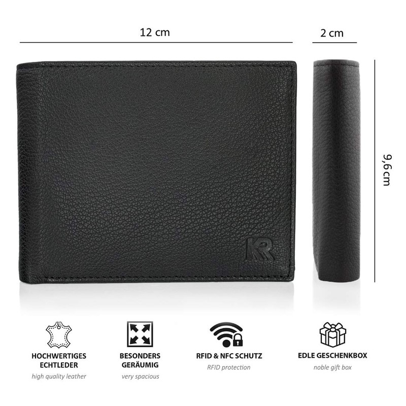 Men's Leather Wallet, Black, - TÜV Tested, RFID Protection I