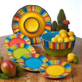 Sierra 13.5" Chip & Dip Platter – Great for Parties, Game Day, and Appetizers – Colorful Multicolor Ceramic Snack Server