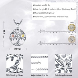 Eusense Tree of Life Pendant 925 Sterling Silver Necklace Tree Life Gifts Jewellery for Mother's Day Women Ladies Girls, Sterling Silver, No Gemstone