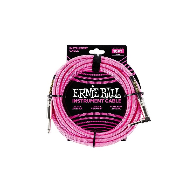 Ernie Ball - Cable trenzado para instrumentos, recto/acodado, 3 m,
