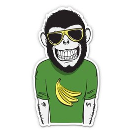 Funny Hipster Chimp Banana Tshirt - 7" Vinyl Sticker - for Car Laptop I-Pad - Waterproof Decal
