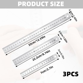 3 Pieces Metal Ruler Stainless Steel Ruler 15 cm / 20 cm / 30 cm Double-Sided Graduated Ruler (Metric/Inch) Straight Edge Ruler Metal Measuring Tool Ruler Set for Engineering Teaching Drawings Office