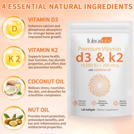 newseel Vitamin D3 K2,10000 IU VIT D3 + 200 MCG Vitamin K2,Micro Ingredients Vitamin D3 K2,D3 K2 Vitamin Supplement,Replenish Vitamin D3 K2 Coconut Oil Softgels (120)