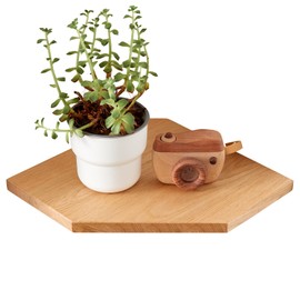 OAKERLAND Oak Floating Corner Shelf with Hidden Cables Channel, Solid Wood Corner Shelves Wall Mounted for Bathroom Kitchen Bedroom Living Room