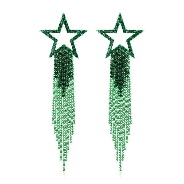 EVER FAITH Star Tassel Earrings for Women Girls, Crystal Long