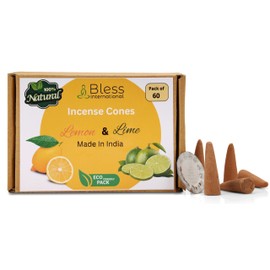 Bless International Lemon and Lime 100%-Natural-Incense-Cones Handmade-Hand-Dipped Organic-Chemicals-Free for-Purification-Relaxation-Positivity-Yoga-Meditation The-Best-scents (60 Count)