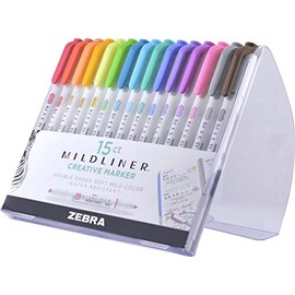 Zebra Mildliner Marcador Creativo De Doble Punta (Punta Cincel Y Punto Fino) Estuche 15 Piezas Multicolor.