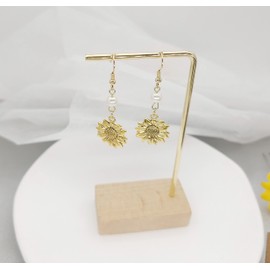 Picano Antique Gold Silver Sunflower Dangle Earrings for Women(pearl-gold)