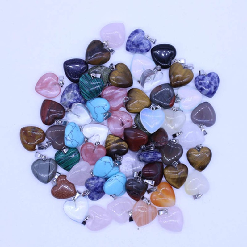 OHPHCALL Natural Stone Heart Pendants Necklace Accessories Jewelry Crafting Set