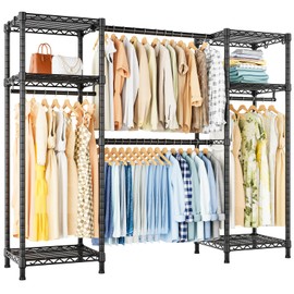 Ulif E7 Garment Rack, Heavy Duty Clothes Storage System with Extendable Hangers Rods, Metal Clothe Rack with 6 Wire Shelves, (52.3"-72") W x 14.5" D x 71.2" H, Load 838 LBS