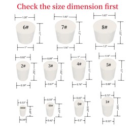 26 Pack Solid Rubber Stopper, White Lab Plug, 000# - 8# Sizes Assortment, 11 Assorted Sizes
