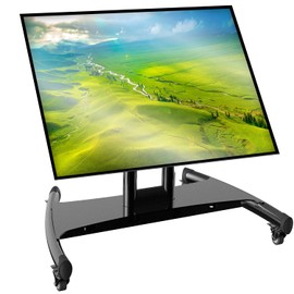 Rolling TV Stand, Portable Mobile Floor Confidence Monitor Stand on Wheels for 32-75 Inch Flat Screen TVs, Low Profile TV Cart with Height and 90° Viewing Angle Adjustable, Max VESA 600x400mm, 100lbs