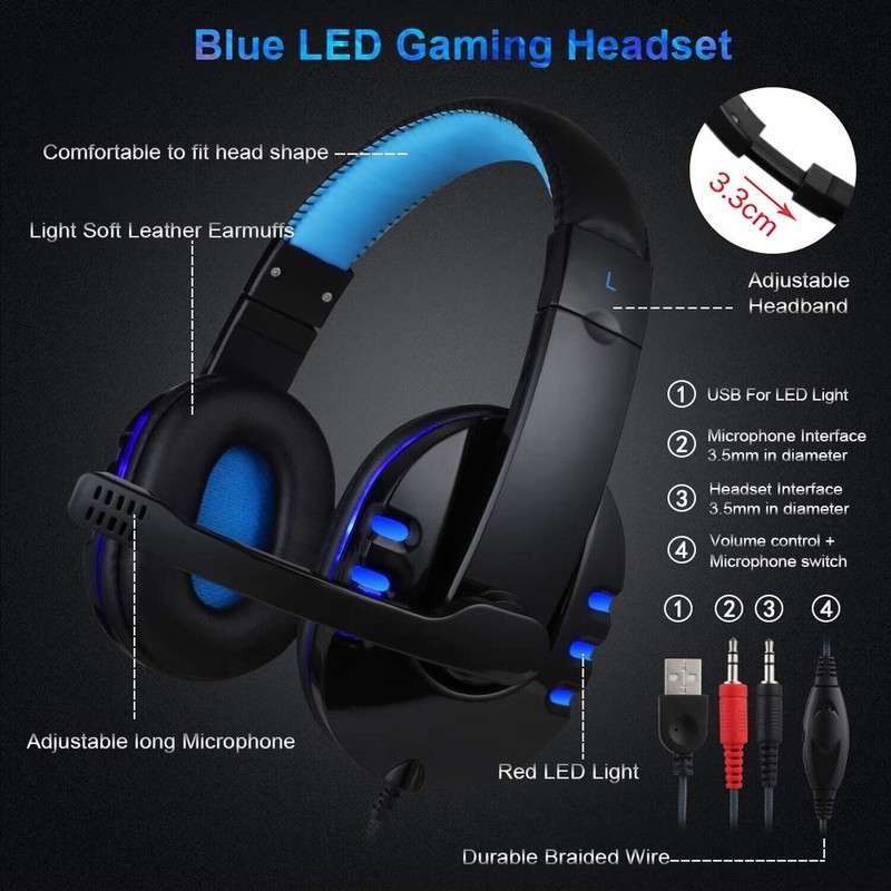 BlueFinger Backlit Gaming Keyboard and Mouse and LED Headset Combo,USB