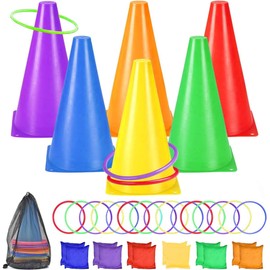 WAYAMY Juego Combinado de Carnaval 3 en 1, Juegos de Lanzamiento para Fiestas, Conos de plástico Blando, Bolsa de Frijoles, Adecuado para Fiestas de cumpleaños, Juegos en Grupo, Juegos en Familia