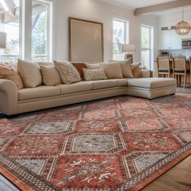 GENIMO Area Rugs 3x5 Machine Washable Hallway Runner Rug, Non-Slip Low Pile Soft Rugs for Living Room, Entryway, Bedroom, Kitchen, Red