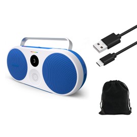 Polaroid P3 Music Player – Powerful Retro Portable Bluetooth Speaker with Big Sound, Rechargeable Battery, Dual Stereo Pairing, 3.5mm Aux Input, FM Radio, W/Pouch and Extra Charging Cable (Blue)