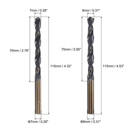 uxcell Drill Bits Set 7mm 8mm, Titanium Nitride Coated High Speed Steel 4341 Straight Round Shank Drilling Cutter for Stainless Steel Alloy Copper, 4pcs