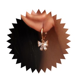 Allereya Vintage Crystal Bow Dangle Earrings Rhinestone Drop Earrings Crystal Hoop Earrings Gold Cz Huggie Earrings Jewelry for Women and Girls (Gold)