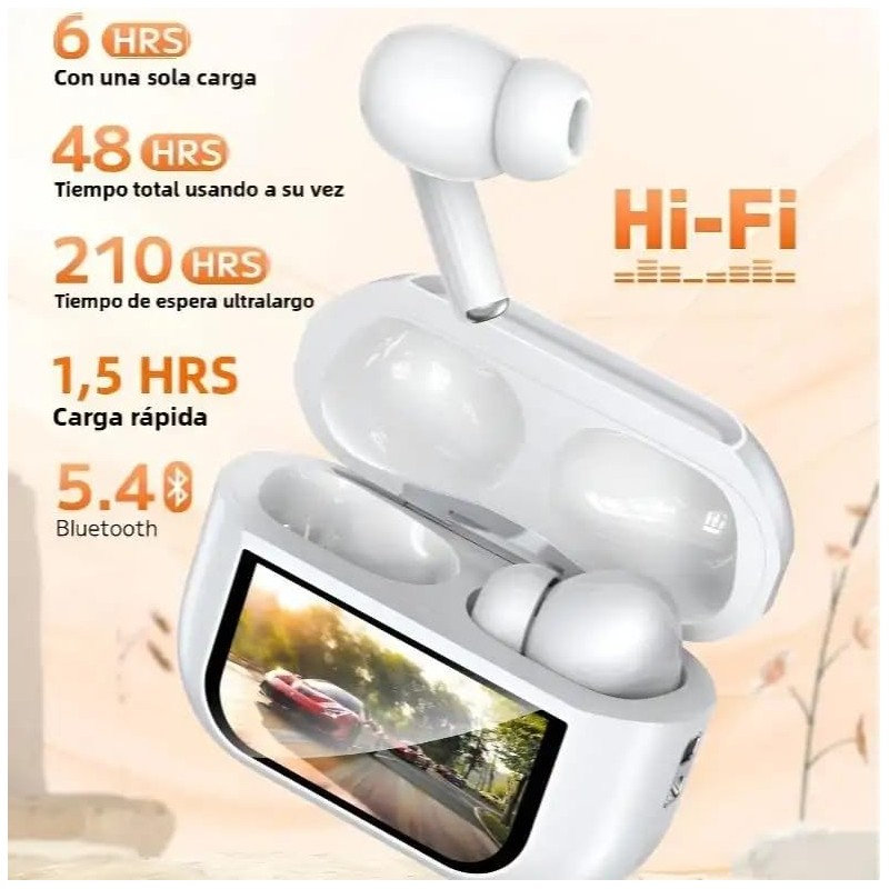Auriculares Inalámbricos Bluetooth con Cancelación de Ruido, Blancos, Control Táctil,