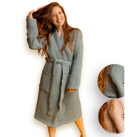 BLUMIS® Women's Bathrobe - Modern Dressing Gown Heavy Waffle Pique 250 GSM Oeko-Tex Cotton Sauna Suitable Kimono Cut, slate