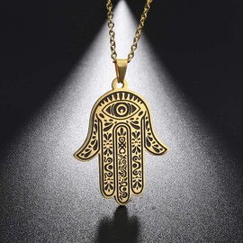 LUSSO Hamsa Hand of Fatima Necklace Evil Eye Necklace Egyptian Necklace Good Luck Stainless Steel Pendant Success and Protection Pendant for Women Men
