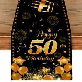 Tarklanda Table Runner 50th Birthday Black Gold Happy 50th Birthday 180 x 35 cm