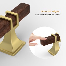 Haliwu 10 Pack Wood Grain and Gold Cabinet Knobs, 2 Tone T-bar Square Drawer Knobs, Brushed Brass Handles Single Hole Solid Dresser Pulls