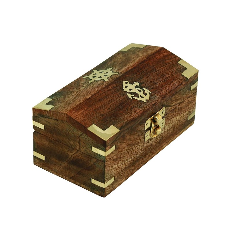 NKlaus Mango Wood / Brass Treasure Chest 14.5 x 7.5