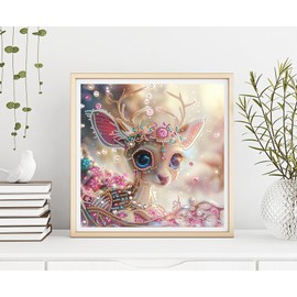 Diymood DIY Special Shape Diamond Art Kits for Adults Deer, 5D Diamond Painting Kits Animal Full Drill Round Canvas Embroidery Mosaic Beginner Home Wall Decor Gift 12x12 inch