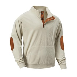 JMIERR Quarter Zip Pullover Men Corduroy Henley Sweatshirt Casual Long Sleeve Crewneck Half Button Fashion Sweater Jackets Shirts with Pockets, S, Beige