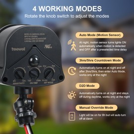 TREEWELL 240° & 360° Replacement Motion Sensor, Adjustable Time & Detection Sensitivity Up to 70 Feet Range, 4 Working Modes Outdoor Motion Detector for Security Floodlight, Black, UL Listed