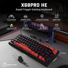 ATTACK SHARK X11 & X68 PRO HE Wireless Gaming Combo,Rapid Trigger Hall Effect Magnetic Switch 8K Keyboard,Ultra-Light 22K DPI PAW3311 Optical Sensor Mouse,RGB Backlit Tri-Mode with Coiled Cable-Red