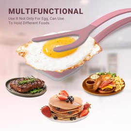 ZONZEST Silicon Egg Flipper Spatula Tongs (Set of 1) – Non-Stick 2-in-1 Grip & Flip Kitchen Tongs for Pancakes, Fish, Eggs, and More – Heat Resistant Cooking Tool (Pink)