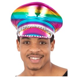 Smiffys Metallic Studded Rainbow Captains Hat, School Days Fancy Dress, Troops Dress Up Hats
