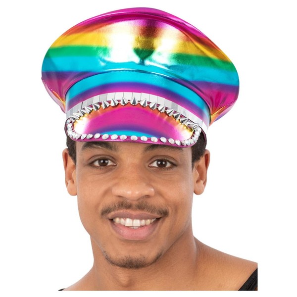 Smiffys Metallic Studded Rainbow Captains Hat, School Days Fancy Dress,