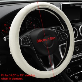 OTOSTAR Soft Velvet Steering Wheel Cover, Universal Luxury Steering Wheel Protector Car Interior Accessories 15 inch (Creamy White)