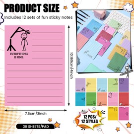 Saypacck 12 Pcs Funny Sticky Notes for Work 4x3 Inches Sarcastic Self Adhesive Notepads Novelty Memo Note Pads for Office Coworker Gifts Employee Appreciation Supplies(Stick Man,Bright Color)