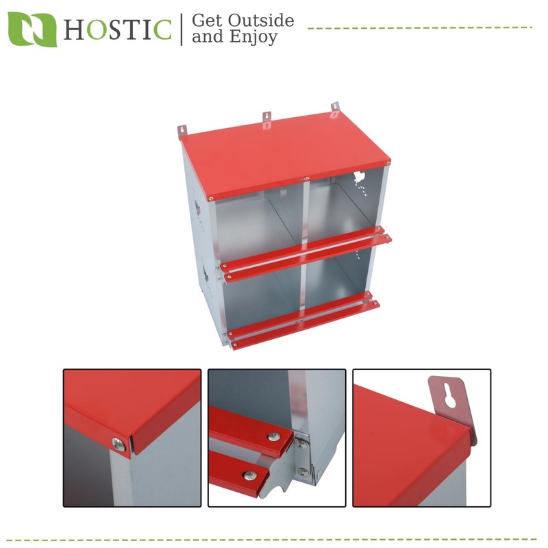HOSTIC Red Chicken Nesting Boxwith Egg Collection 6 Compartment Nesting