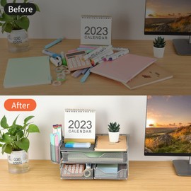 gianotter 3 Tier Desk Drawer Organizer, Office Desk Organizers and Accessories with 2 Pen Holder, Desk Accessories & Workspace Organizers for Home Office Supplies (Silver)