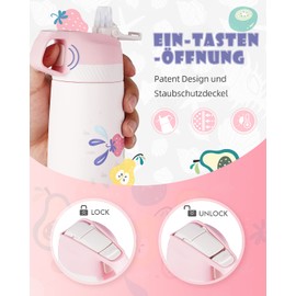 Fjbottle 350 ml Children's Water Bottle, Stainless Steel, Insulated Water Bottle, BPA-Free, Thermos Flask, Children's Bottle with Straw, Lightweight Pattern