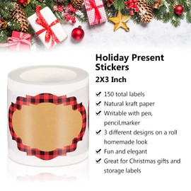 Outus 150 Pcs Christmas Stickers Labels Christmas Stickers for Gifts Blank to and from Christmas Name Label Present Tag Labels for Gift Wrapping Envelope(2 x 3 Inch,Red Black Plaid)