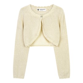 BlackButterfly Girls Long Sleeve Sparkle Cardigan Childrens Kids Bolero Shrug (Champagne, 9-10 YRS)