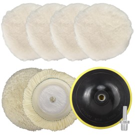 Baisiky 8PCS 6 Inch Wool Polishing Buffing Pad, Polishing Buffing Wheel with Hook and Loop Back for Drill Buffer Attachment with M14 Drill Adapter Car Buffer Polisher Kit for Car Polishing, Waxing